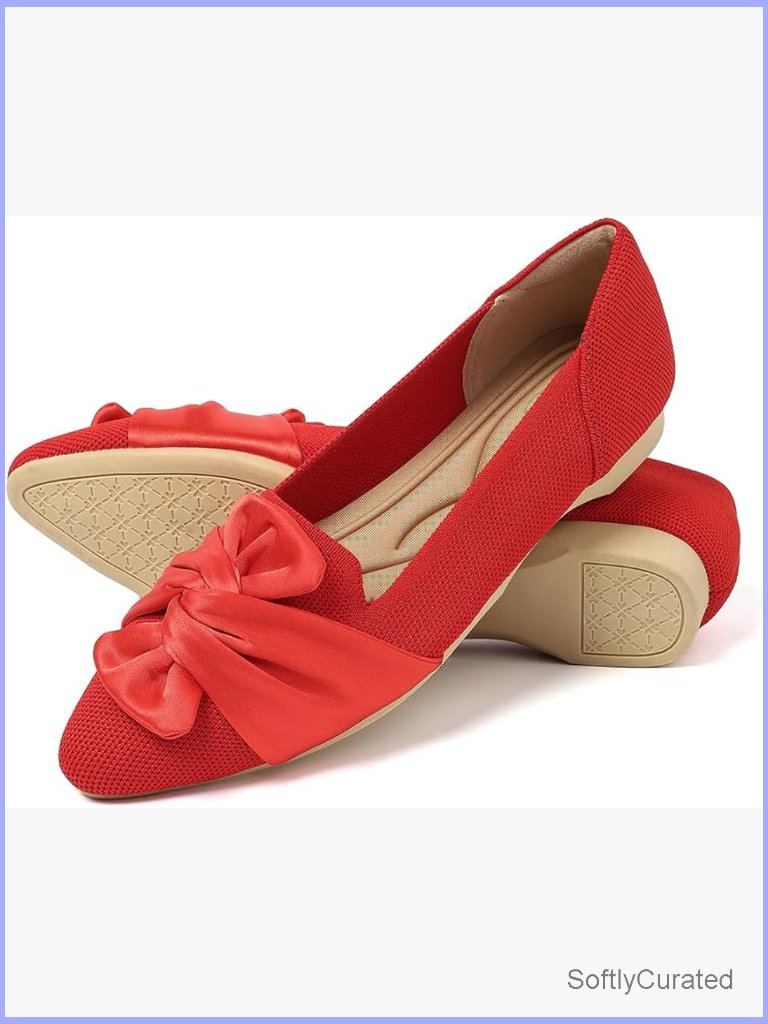 Mesh Ballet Flats With Bow - Comfortable Slip-On Pointed Toe